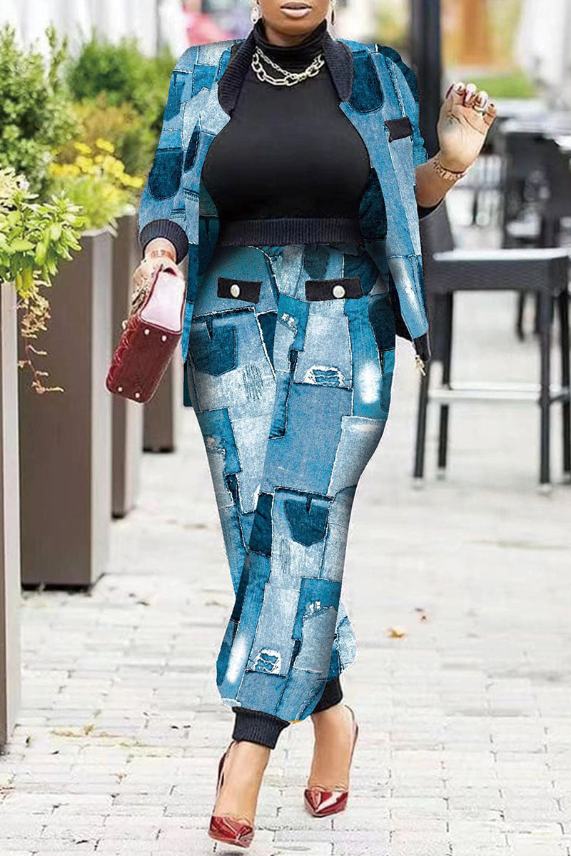 Fashion Casual Print Patchwork Long Sleeve Two Pieces