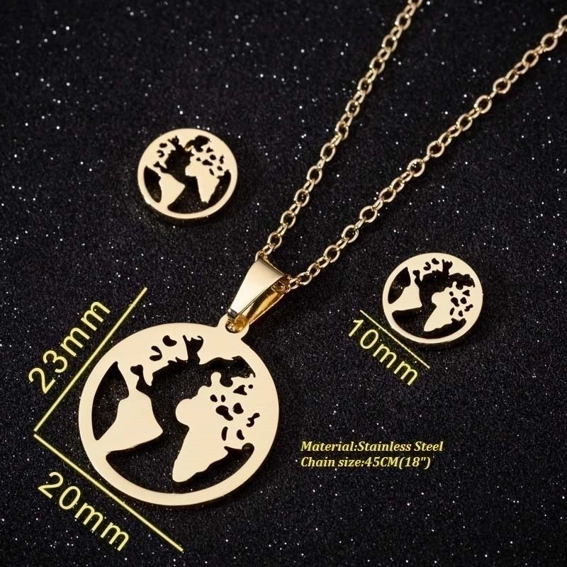 Fashion Heart Shape Butterfly Stainless Steel Plating Earrings Necklace 1 Set