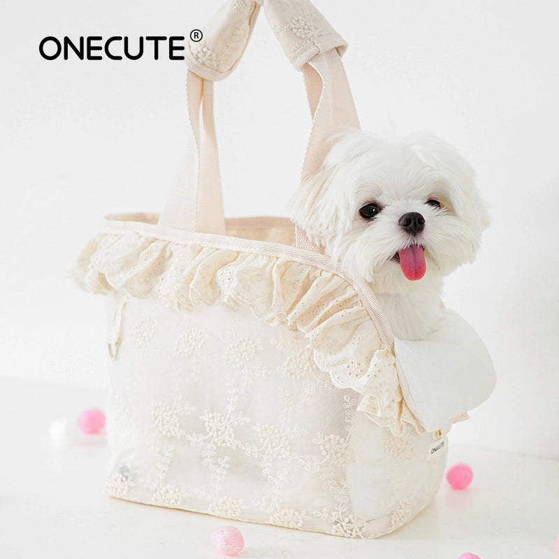 Summer Pet Outgoing Bag Portable Breathable Shoulder Bag Teddy Small Dog Backpack Lace Portable Space Cat Bag