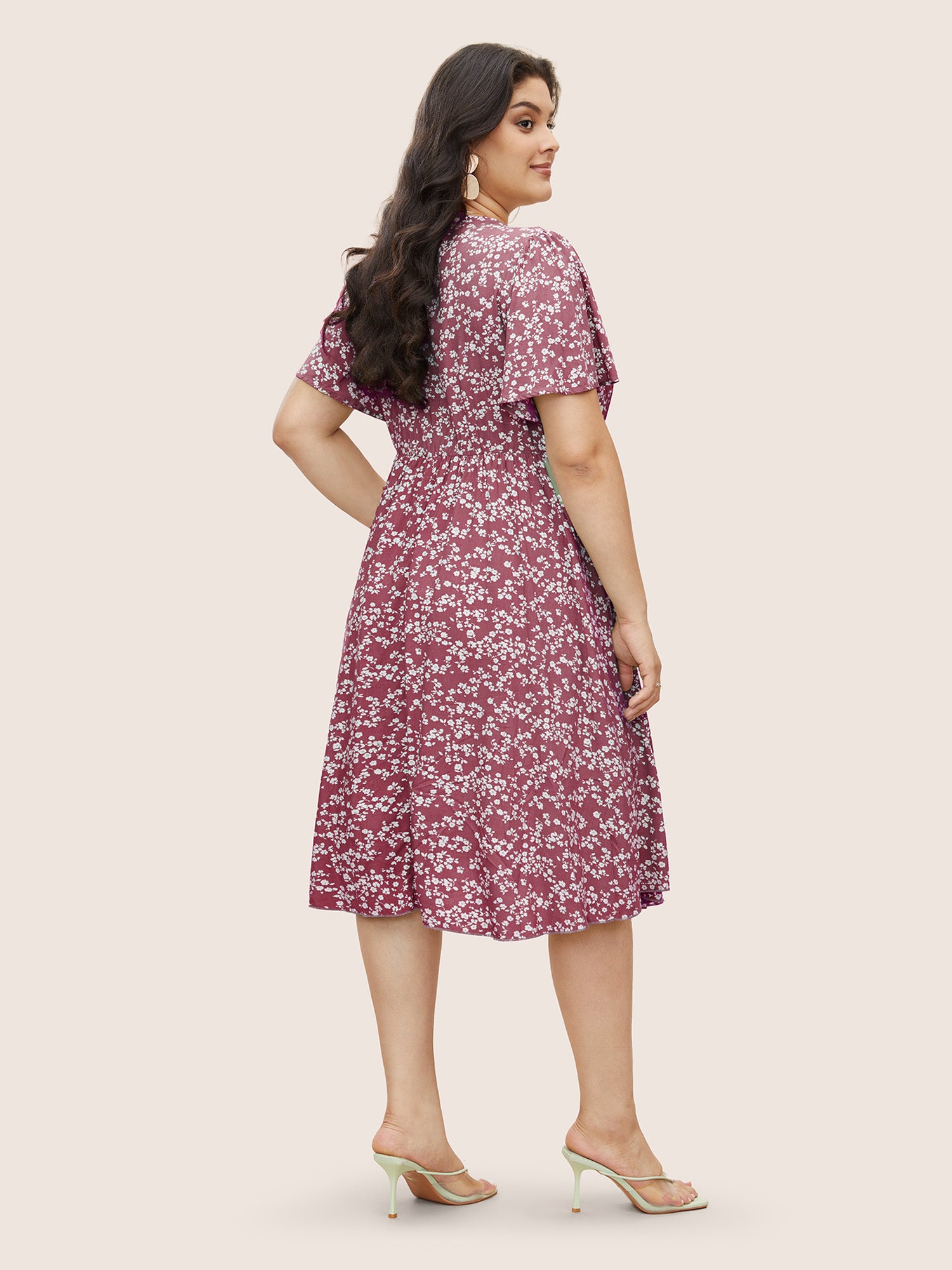 Bloom Dress - Ditsy Floral Elastic Waist Ruffles Pocket Knee Dress