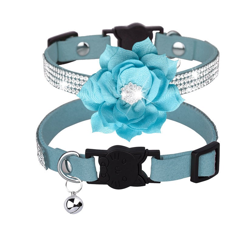 Rhinestone Flower Bell Pet Collar