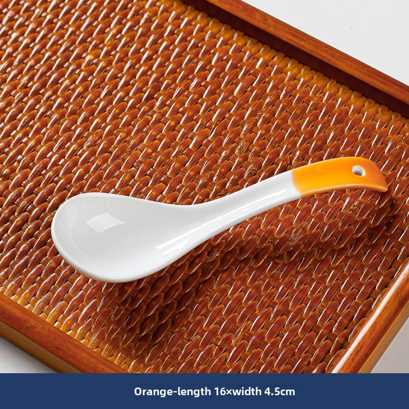 Small Soup Spoon Creative Blue And White Ceramic Spoon Household Thickened Curved Handle Anti-scalding Food Soup Spoon
