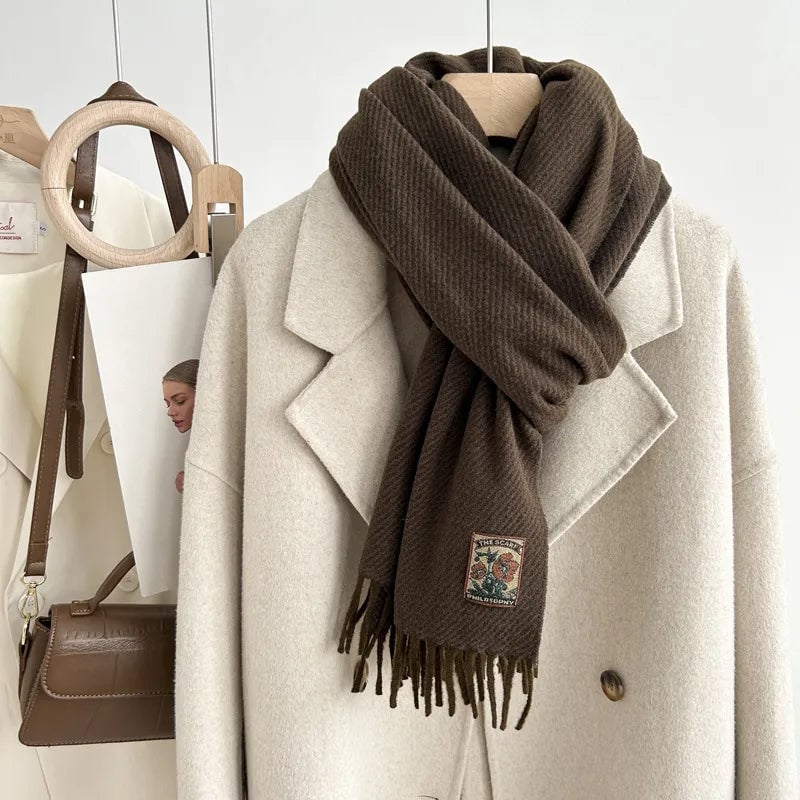 Women's Minimalist Solid Color Imitation Cashmere Tassel Scarf