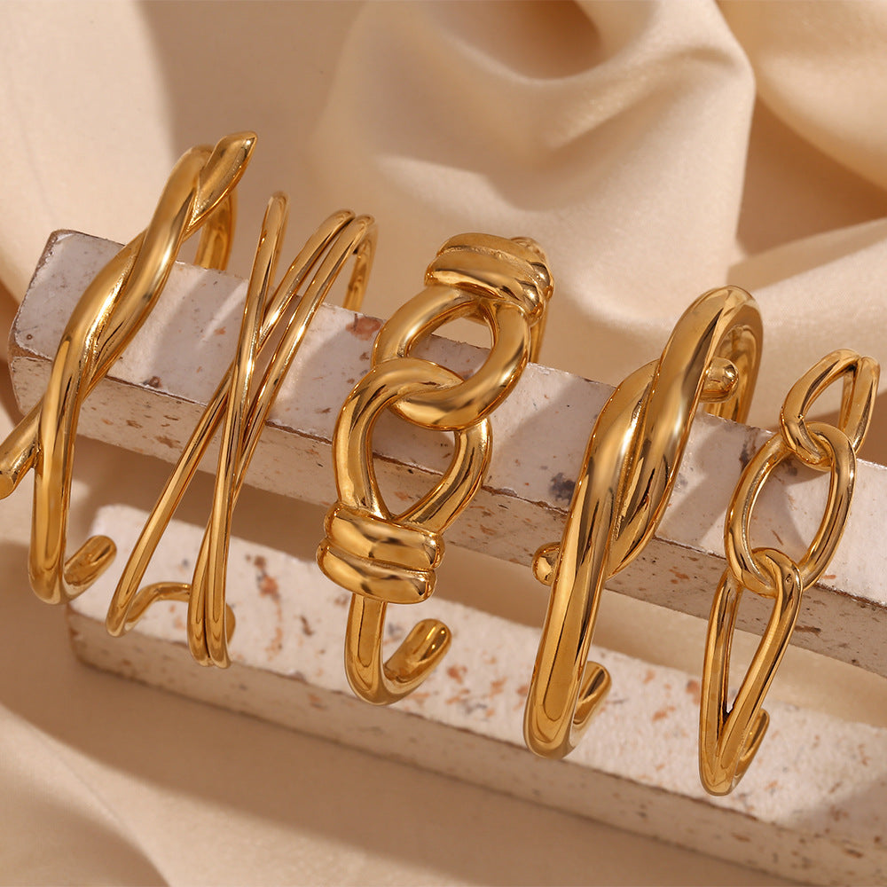 5 Pieces Minimalist Circle Stainless Steel 18K Gold Plated Bangles