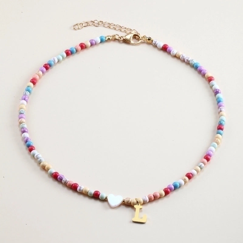 Vacation Letter Heart Shape Stainless Steel Natural Stone Handmade Necklace