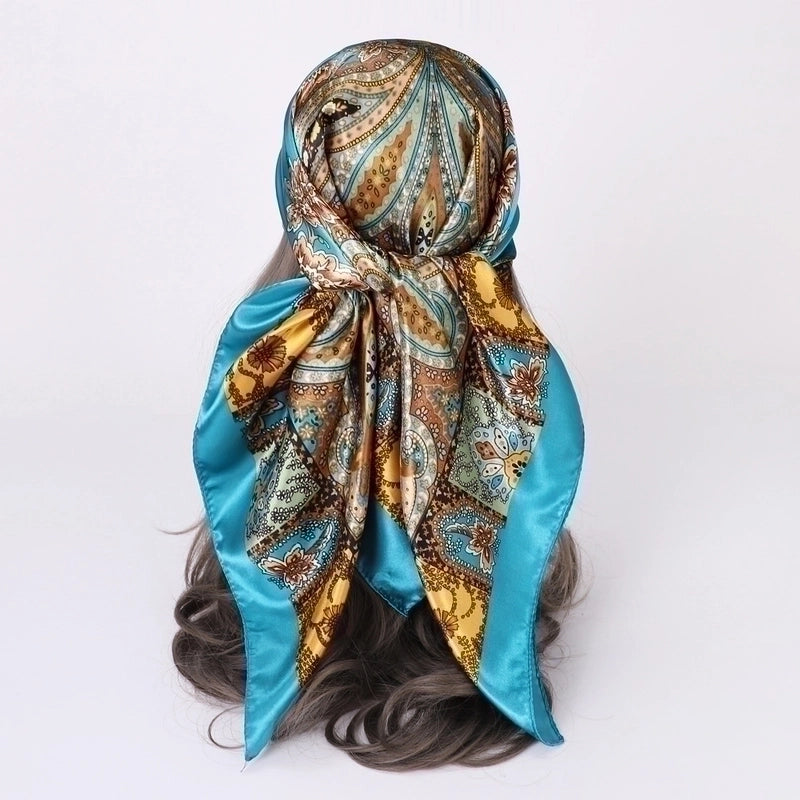 Women's Lady Monogram Satin Printing Silk Scarf