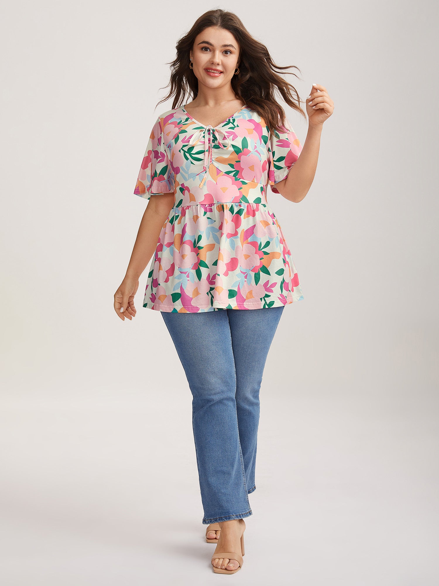 Groovy Floral Print Cinched Bust Top