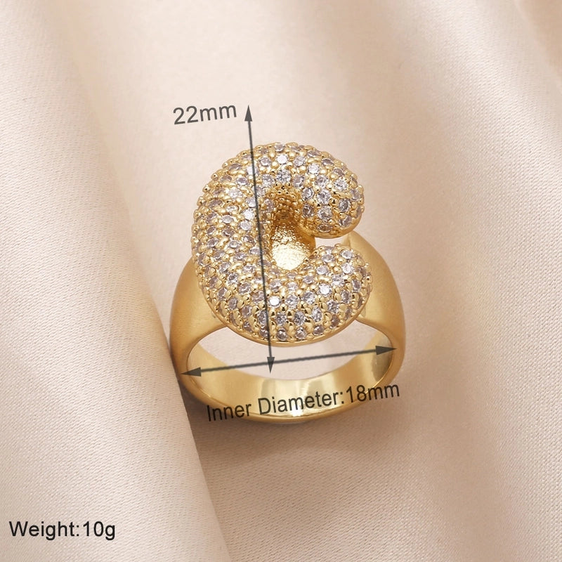 Copper 18K Gold Plated Modern Style Minimalist Plating Inlay Letter Zircon Open Rings