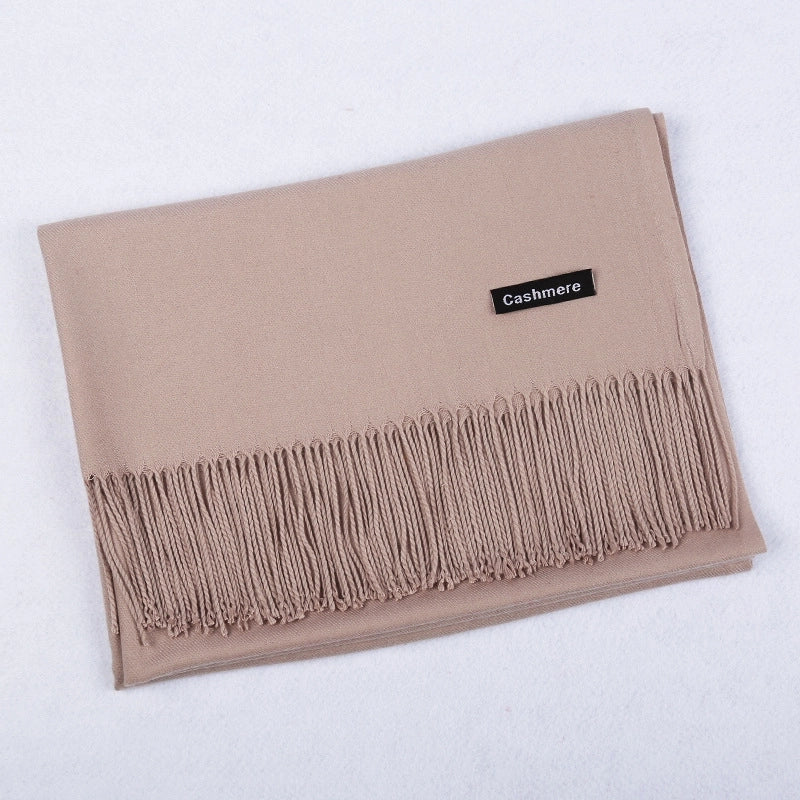 Pure Color Cashmere Scarf Women's Autumn And Winter Popular 220g Light Board Tassel Warm Shawl Travel Gift