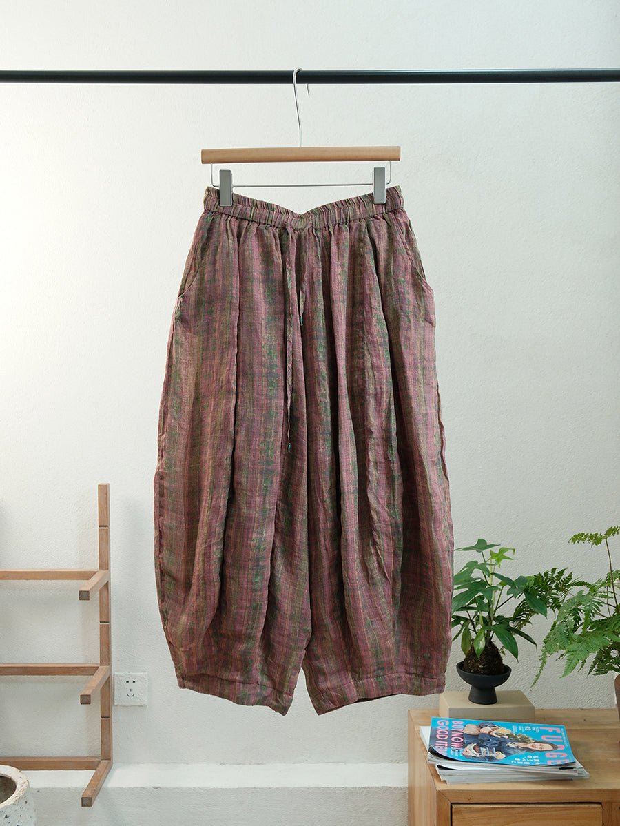 Women Summer Vintage Pure Color Ramie Harem Pants