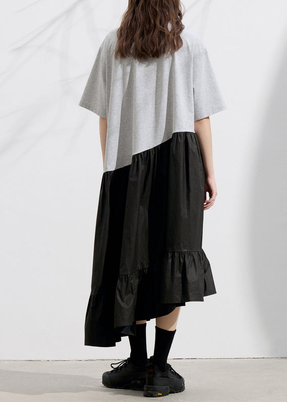 Original Design Colorblock Asymmetrical Patchwork Cotton Dress Summer