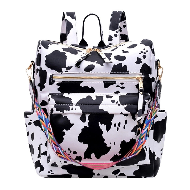 Women's Large All Seasons Pu Leather Plaid Leopard Streetwear Square Zipper Fashion Backpack