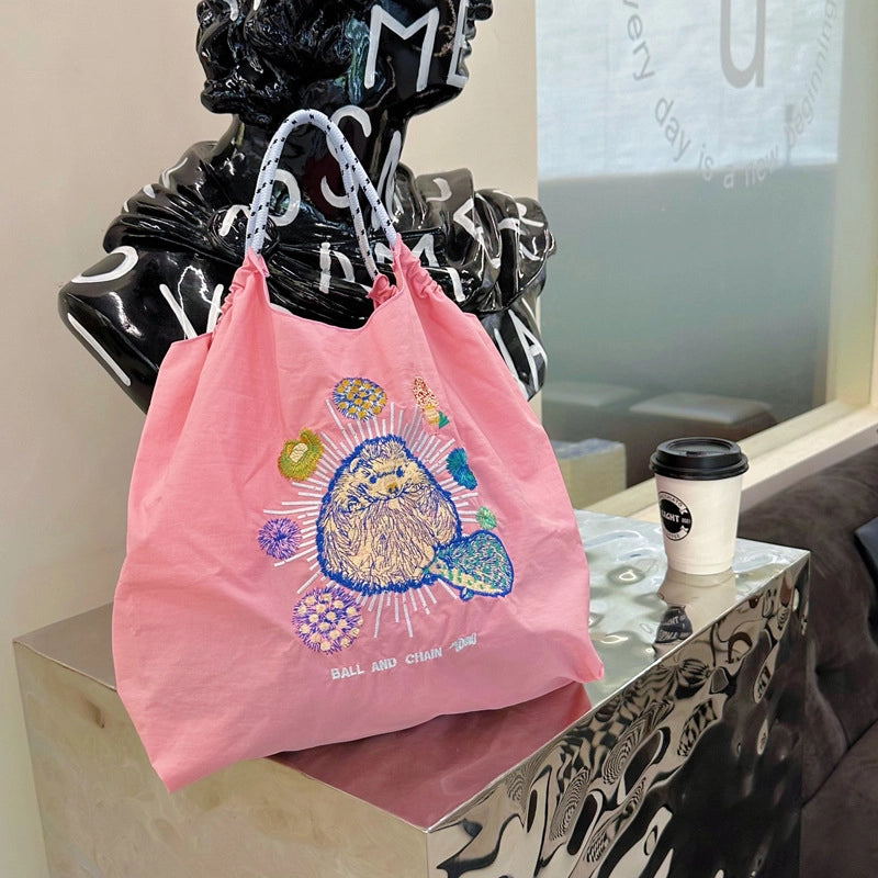Women's Large Nylon Animal Donuts Basic Classic Style Square Open Shopping Bags
