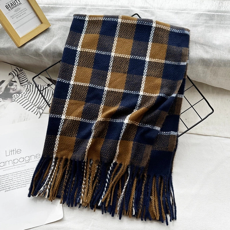 Unisex Casual Minimalist Lattice Imitation Cashmere Tassel Scarf
