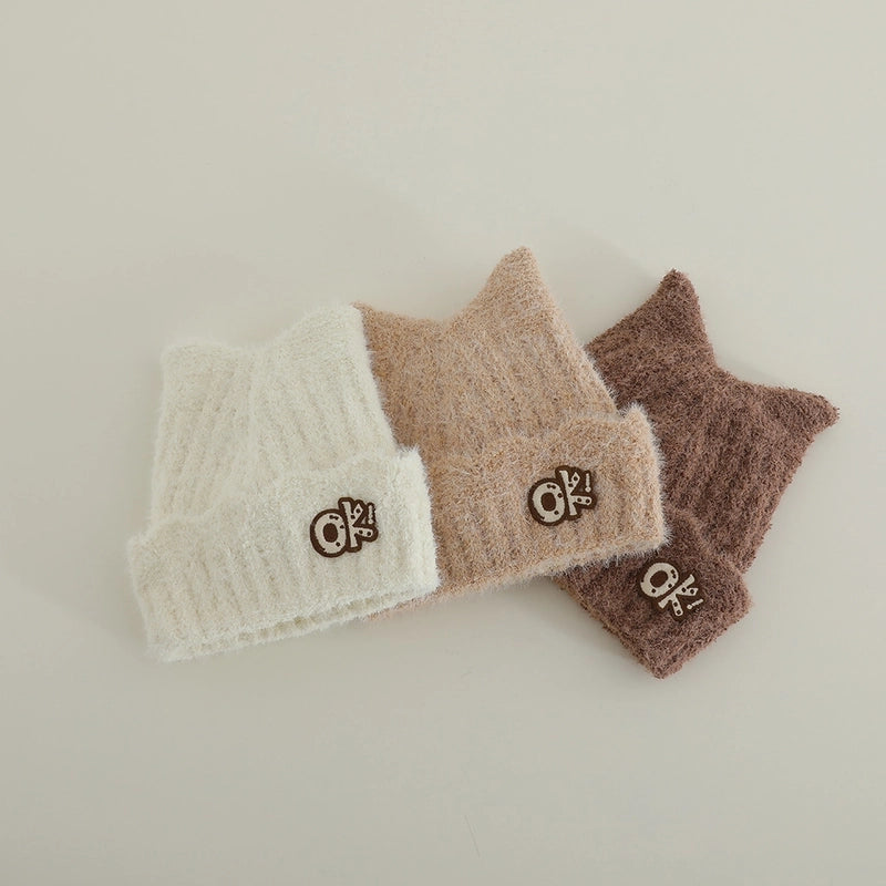 Cute Cat Ears Plush Knitted Hat Autumn And Winter Children Warm Baby's Knit Hat Personality Girl Sleeve Cap