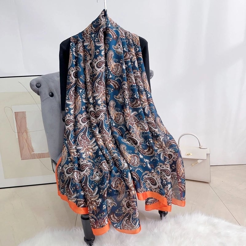 Printed Silk Scarf Women's New Spring And Summer Large Size Sunscreen Scarf Silk-like Decorative Shawl Beach Towel