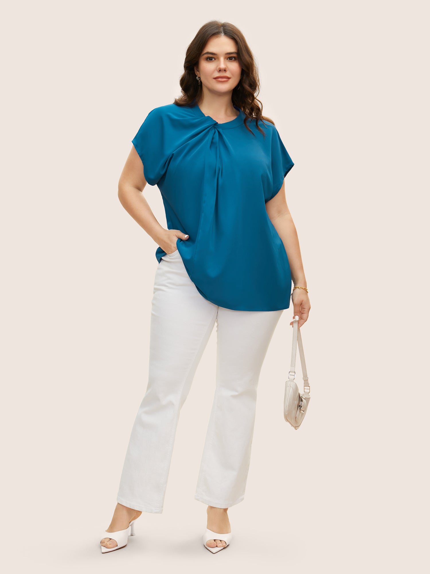 Twist Front Pleated Dolman Sleeve Blouse