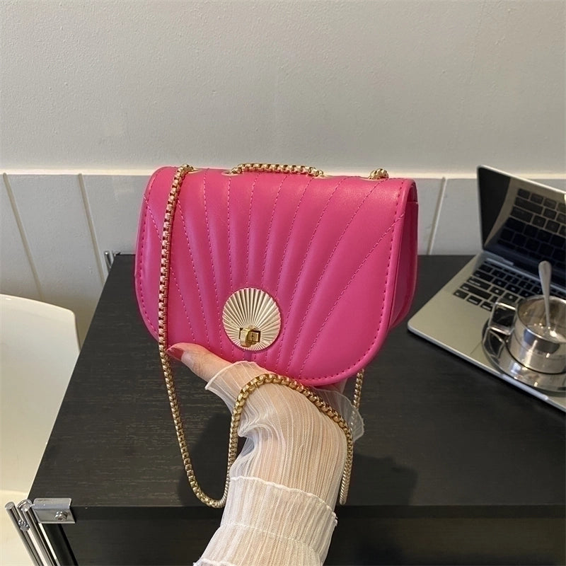 Women's Pu Leather Solid Color Cute Semicircle Flip Cover Shoulder Bag Crossbody Bag