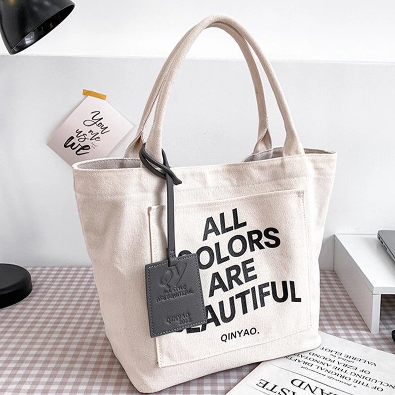 Women's Large Canvas Letter Streetwear Square Open Canvas Bag