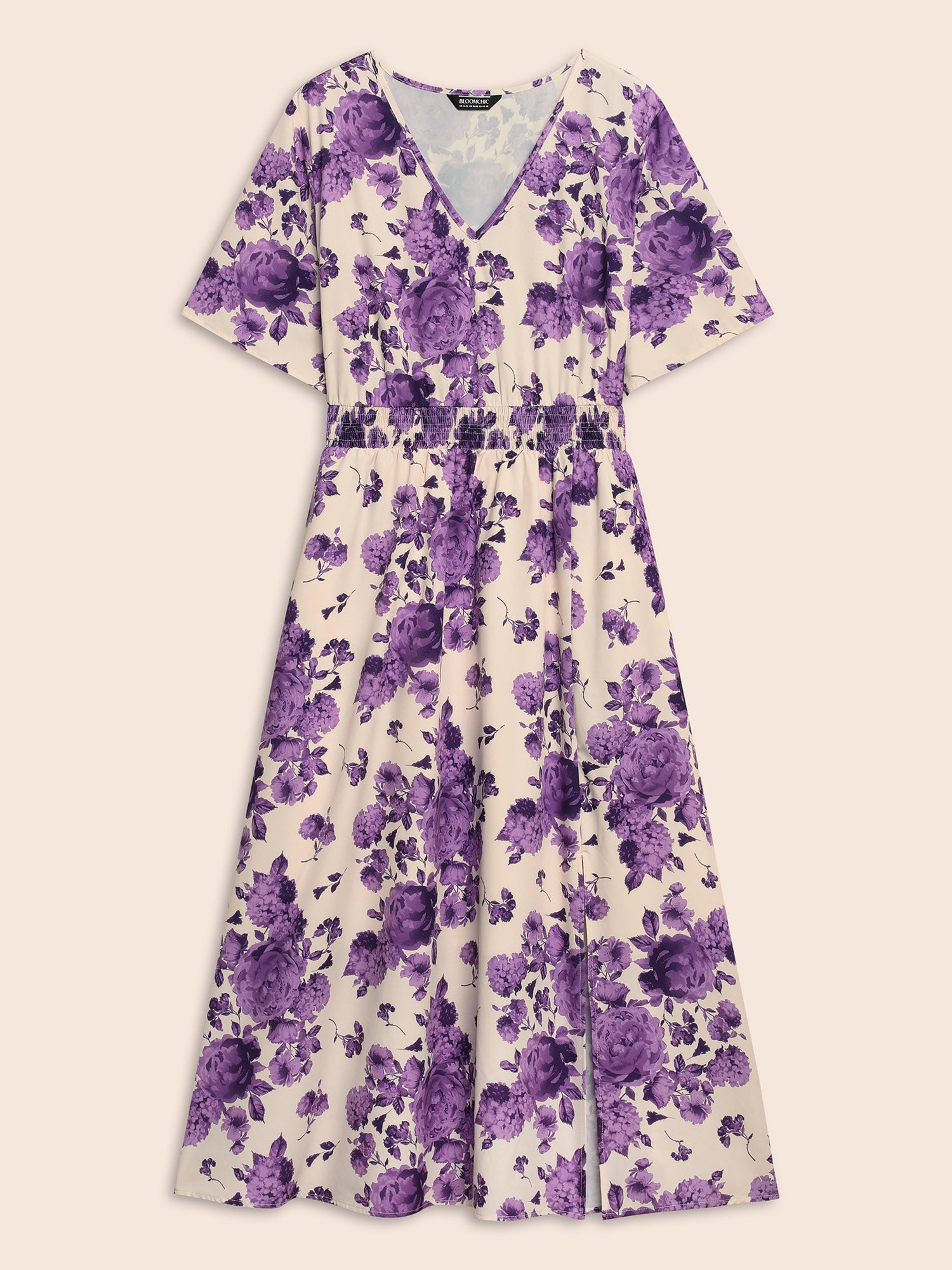 Floral Print Split Side Shirred Dress