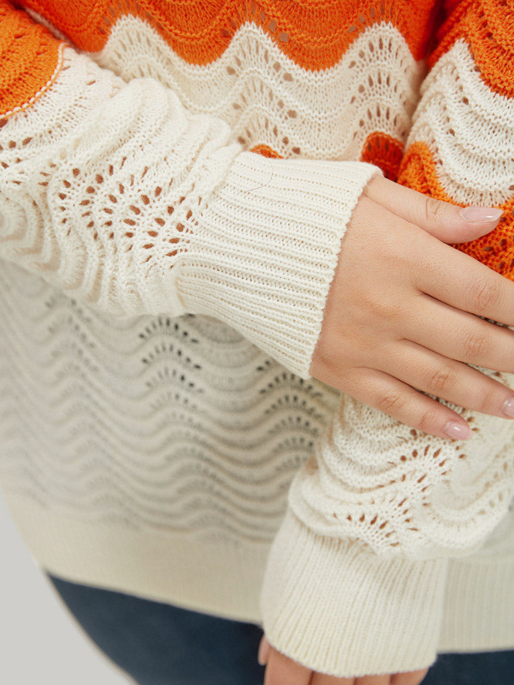 Two Tone Eyelet Drop Shoulder Pullover
