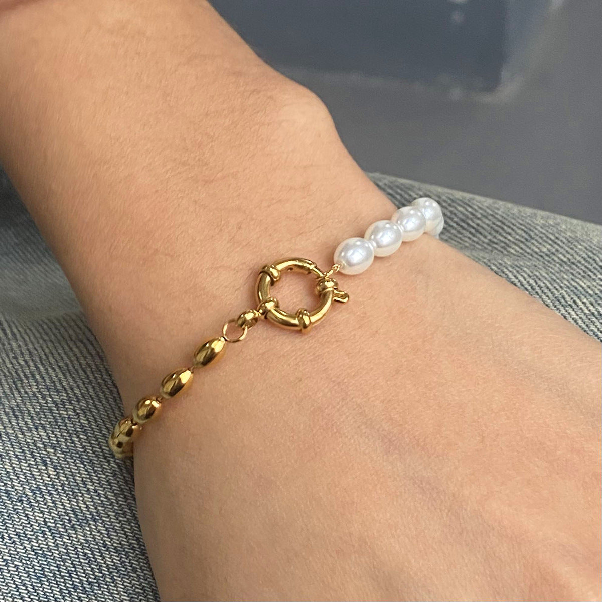 Stainless Steel Pearl Bracelet Niche Style Metal Chain Titanium Steel Bracelet
