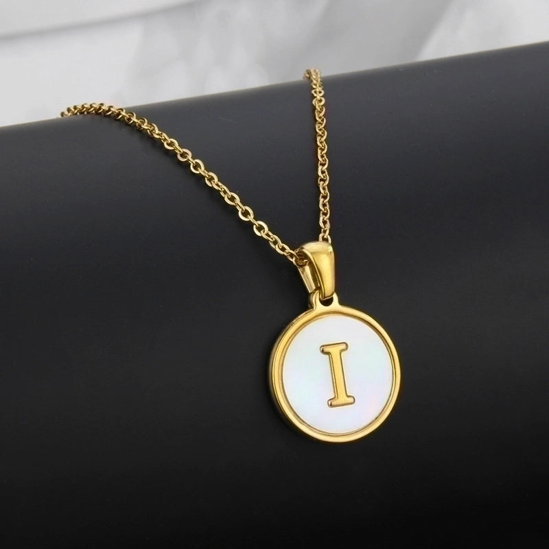 Minimalist Round Letter Titanium Steel Shell 18K Gold Plated Plating Necklace