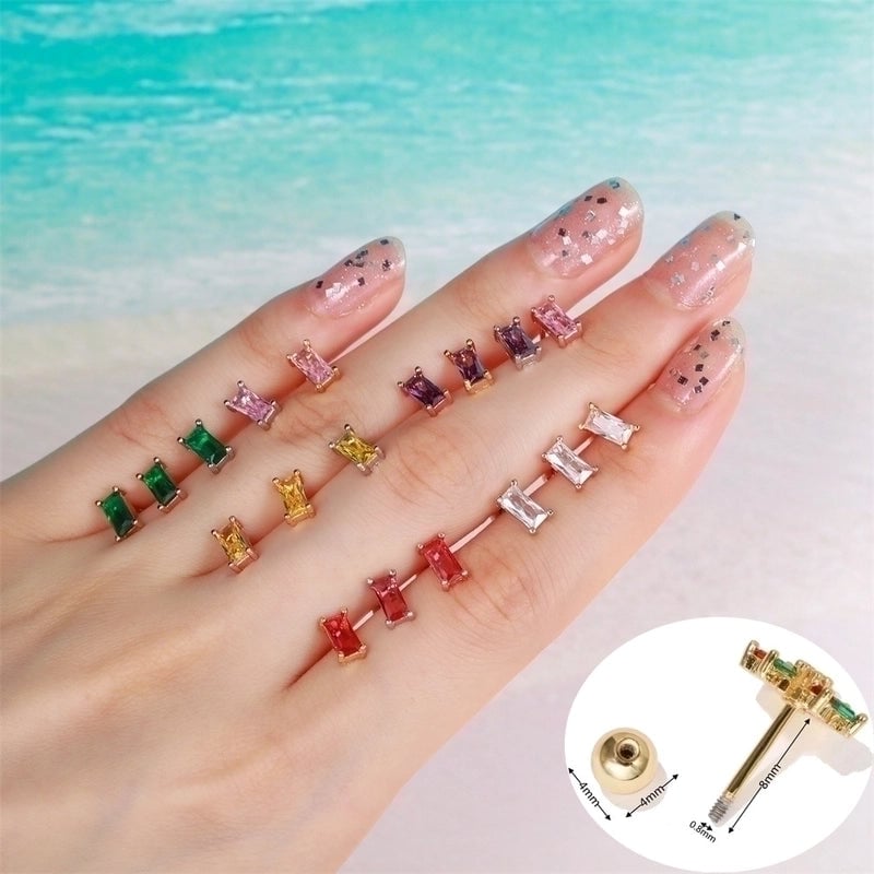 Ear Cartilage Rings & Studs Minimalist Geometric Brass Gem