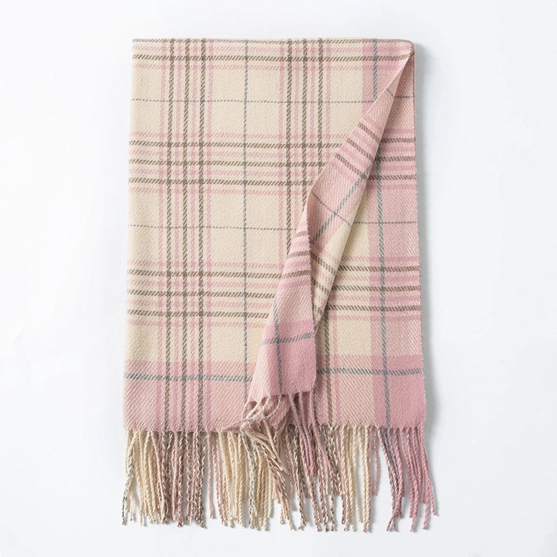 Women's Elegant British Style Plaid Imitation Cashmere Tassel Scarf