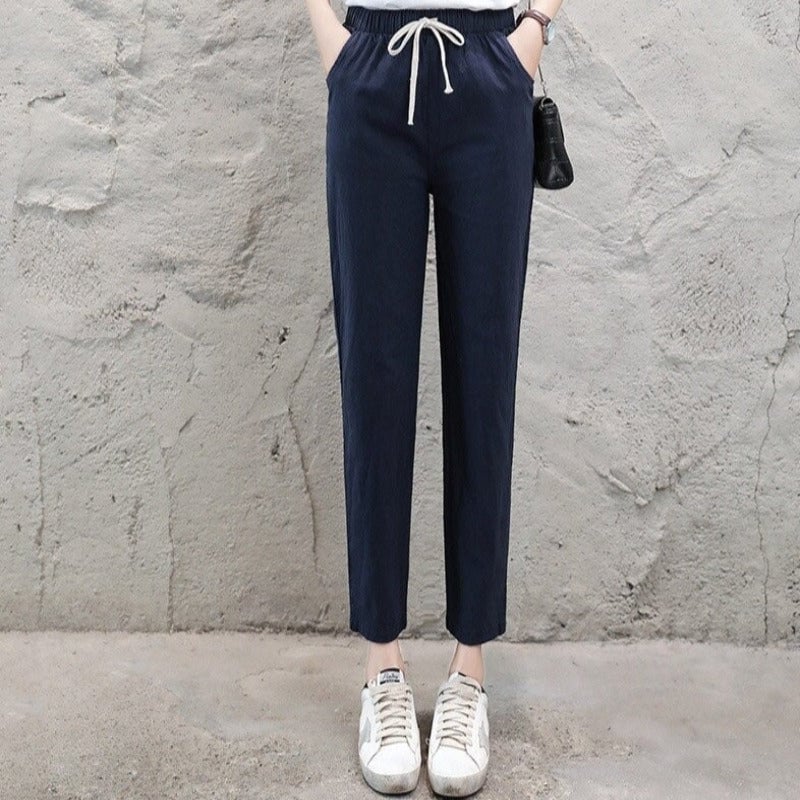 Summer Cotton Linen Wide Leg Harem Trousers