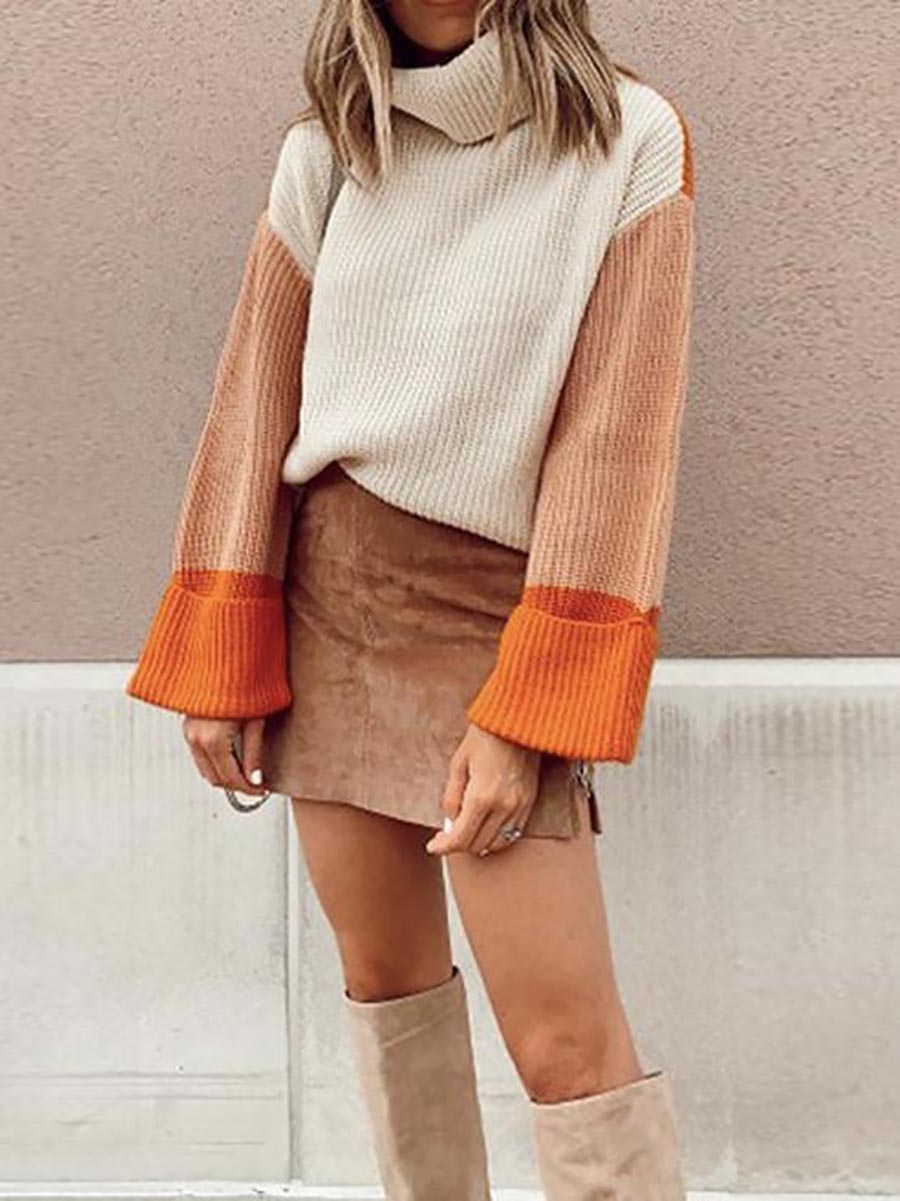 Pumpkin Oversized Color Block Sweater