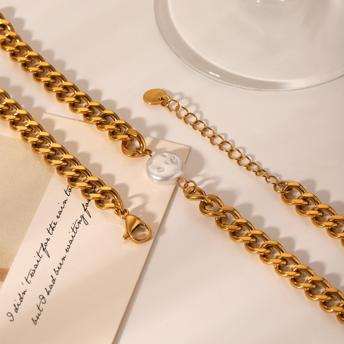 Stainless Steel Cuban Necklace Women'S Pearl Pendant Necklace