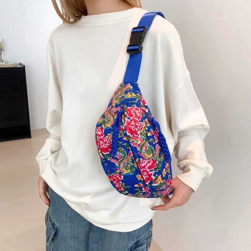 Women's Nylon Flower Vintage Style Classic Style Sewing Thread Square Zipper Shoulder Bag