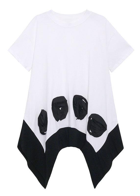 Bohemian White Patchwork asymmetrical design Summer Cotton Mini Dress