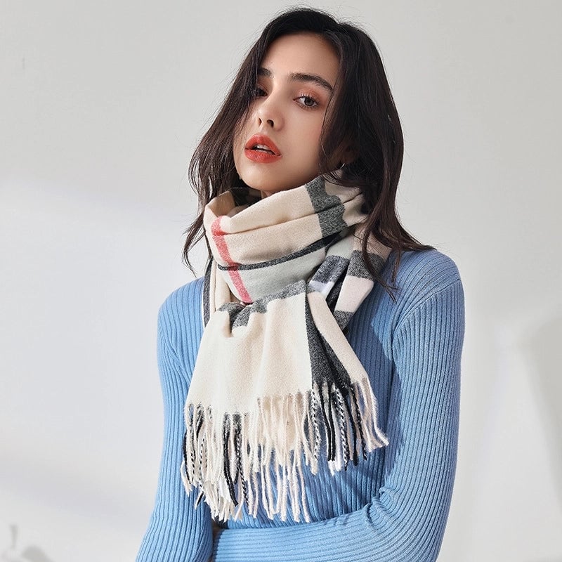 Women's Minimalist Classic Style Plaid Imitation Cashmere Scarf