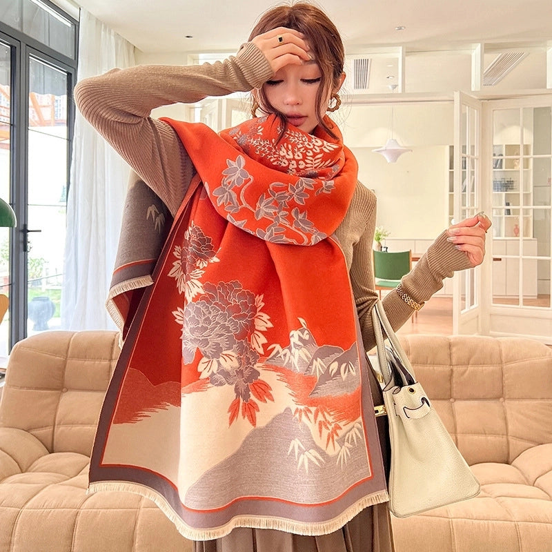 Women's Minimalist Classic Style Flower Polyester Scarf