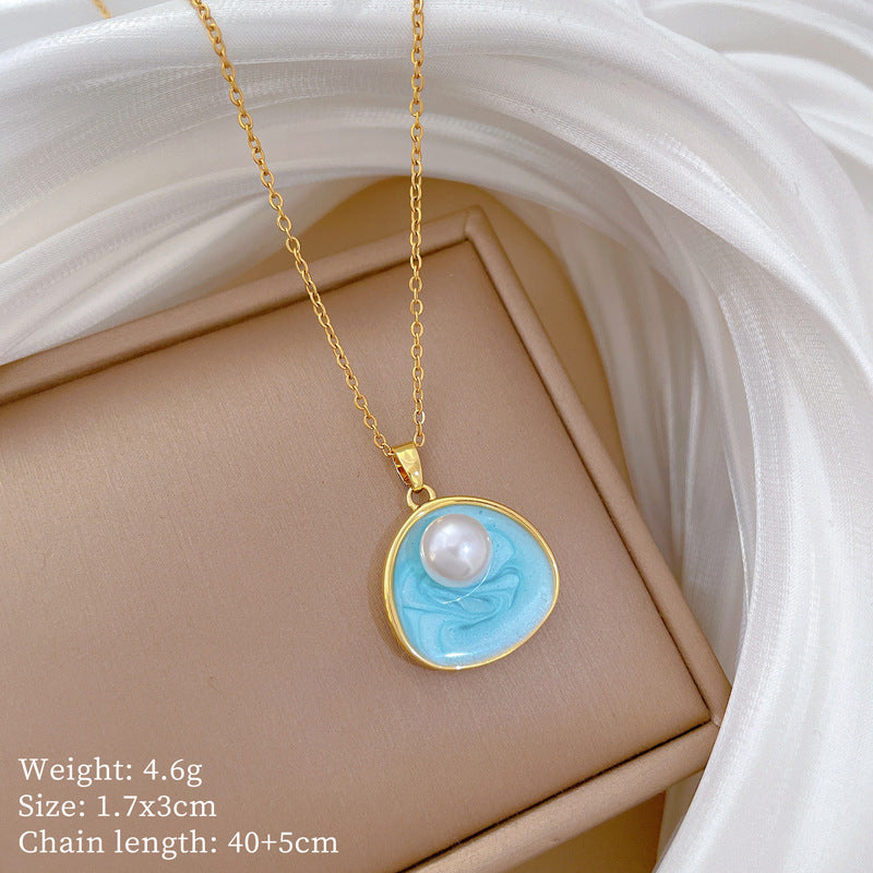 Oil-Dropping Pearl Simple Fashionable And Gorgeous Personality Necklace For Women All-Match Clavicle Chain Titanium Steel