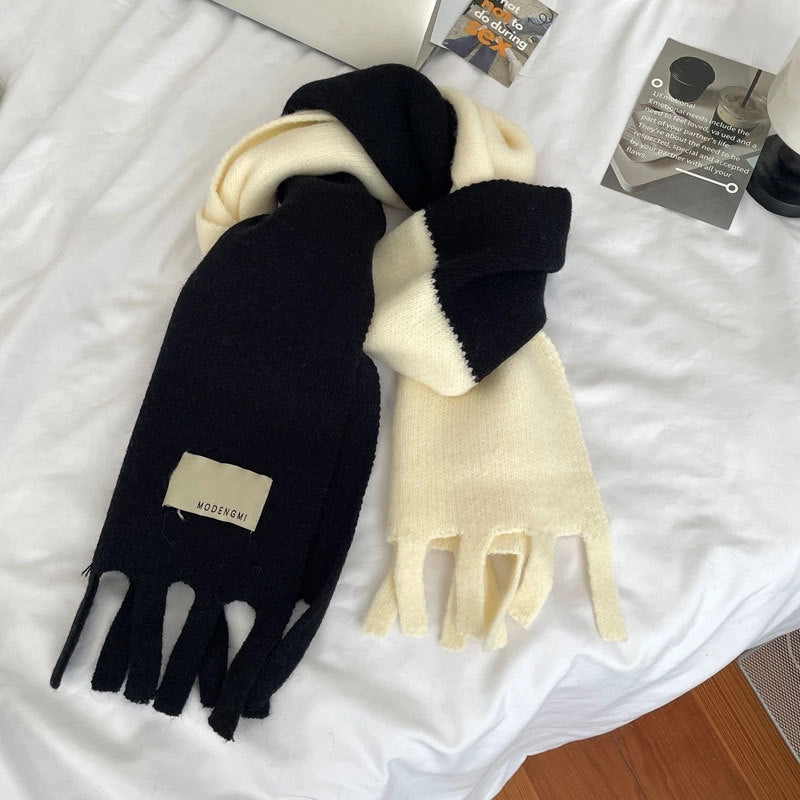 Color Matching Tassel Scarf For Girls Winter New Fashion Versatile  Warm Western Style Knitted Wool Neck Scarf