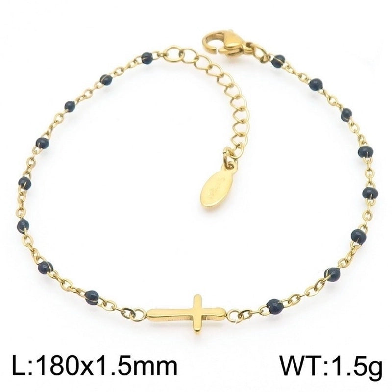 Minimalist Classic Style Cross Titanium Steel 18K Gold Plated Bracelets In Bulk