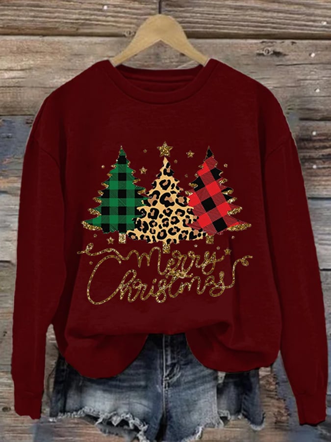 Women's Sequined Christmas Tree Print Sweatshirt