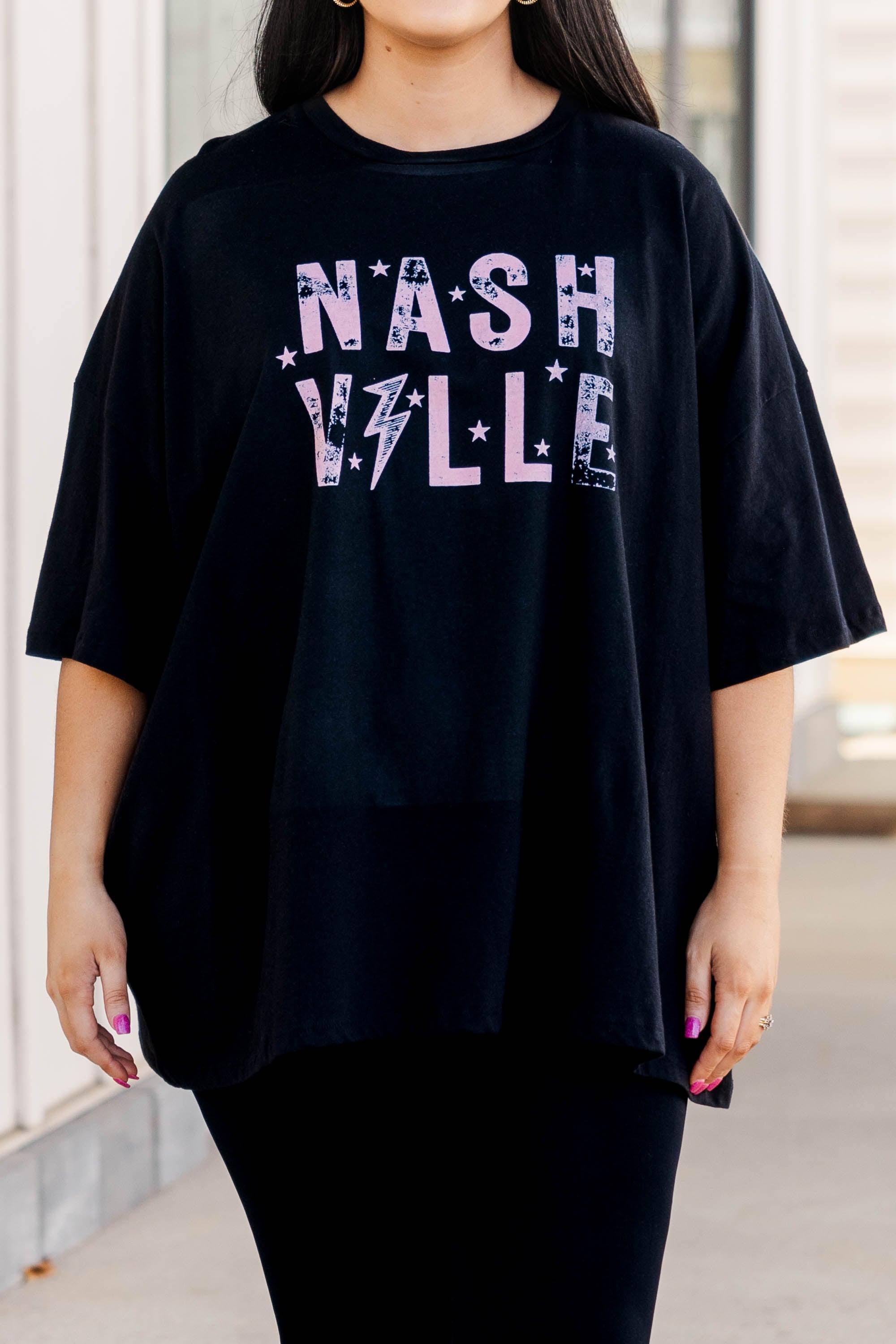 Paint The Town Pink Boyfriend Tee. Black