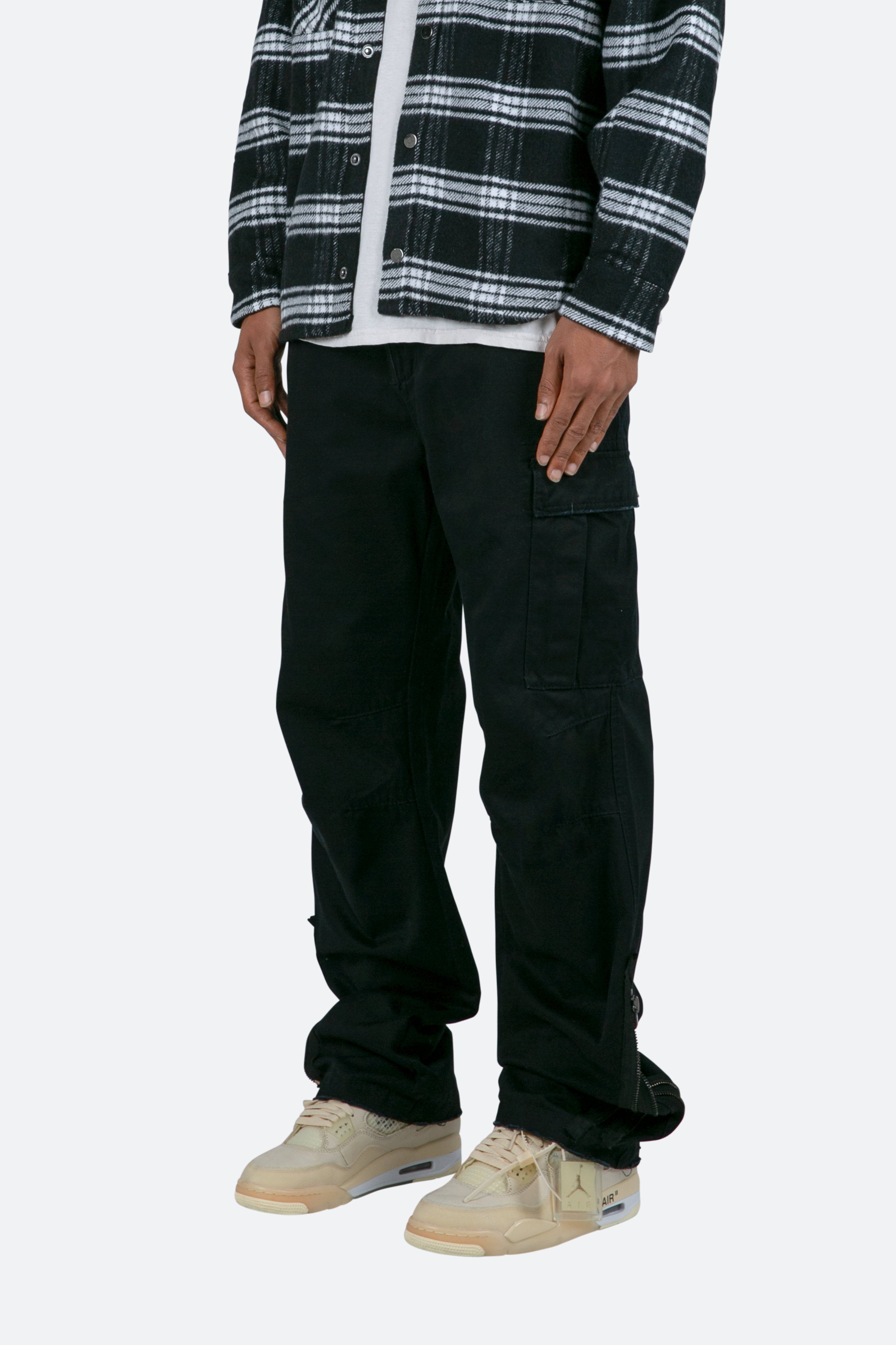 Zipper Denim Cargo Pants - Black