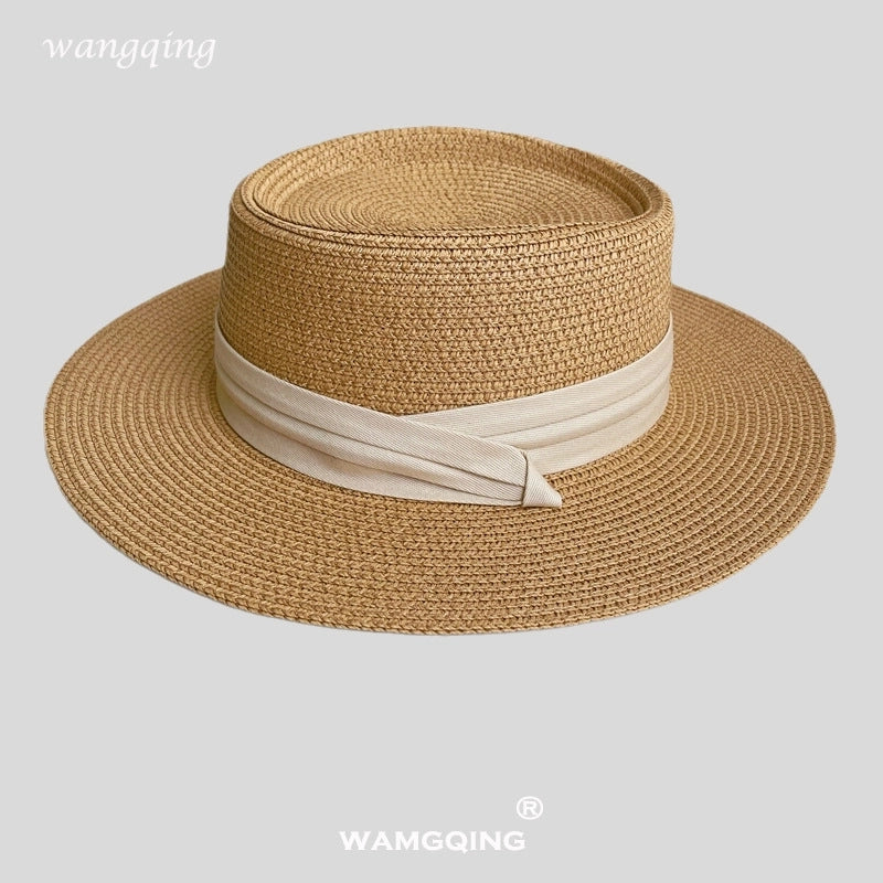 Women's Vacation Color Block Flat Eaves Straw Hat