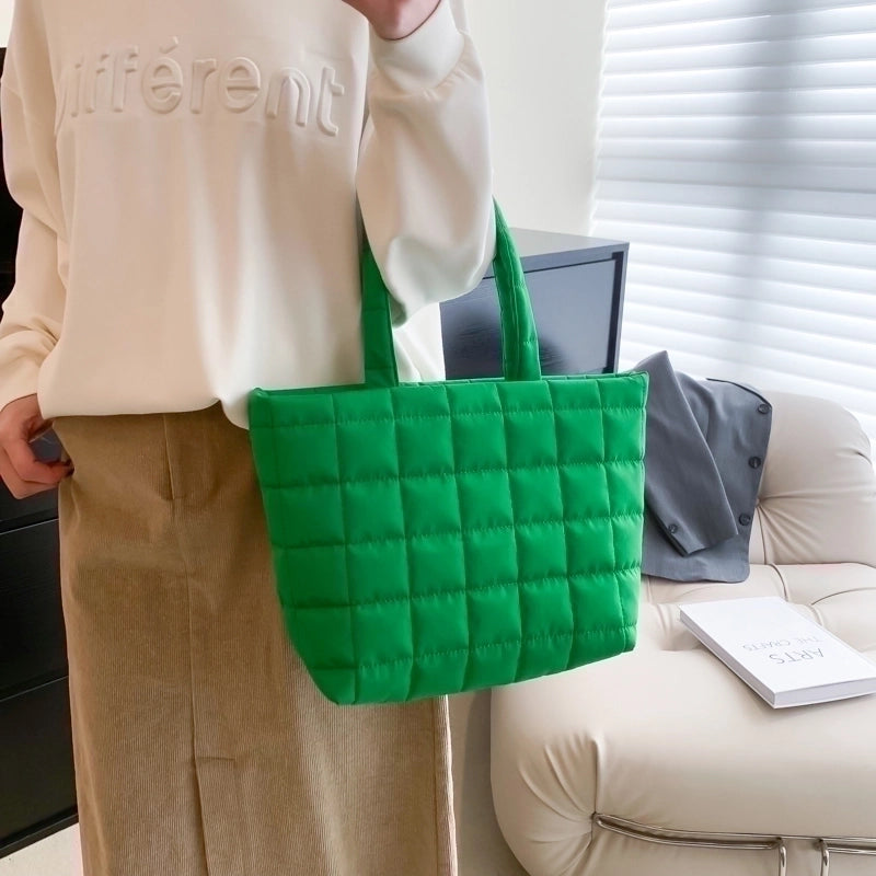 Women's Cotton Solid Color Basic Sewing Thread Square Zipper Shoulder Bag Handbag Tote Bag