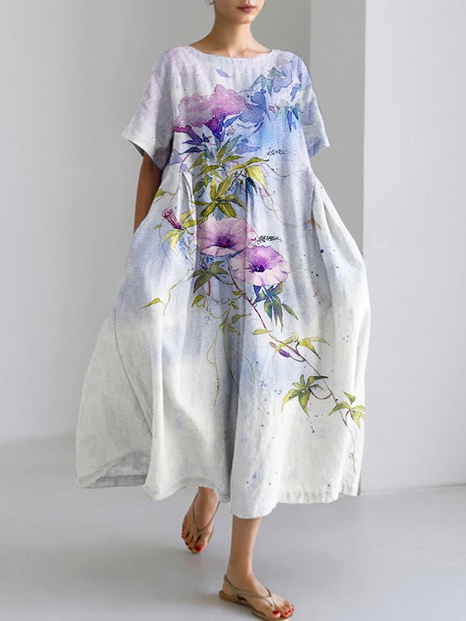 The New Flower Printed Long Long Loose And Loose Dress