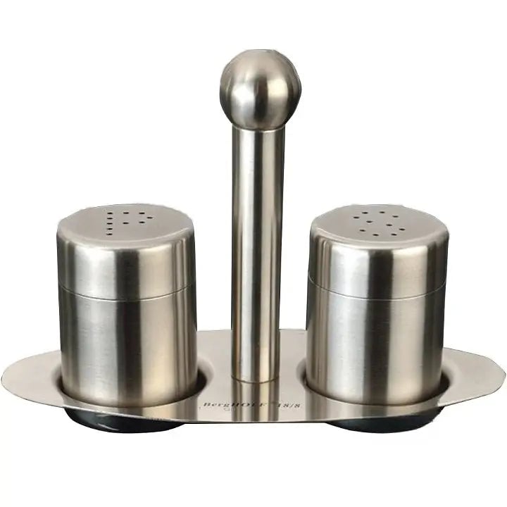 Stainless Steel Salt And Pepper Shakers With Stainless Steel Holder