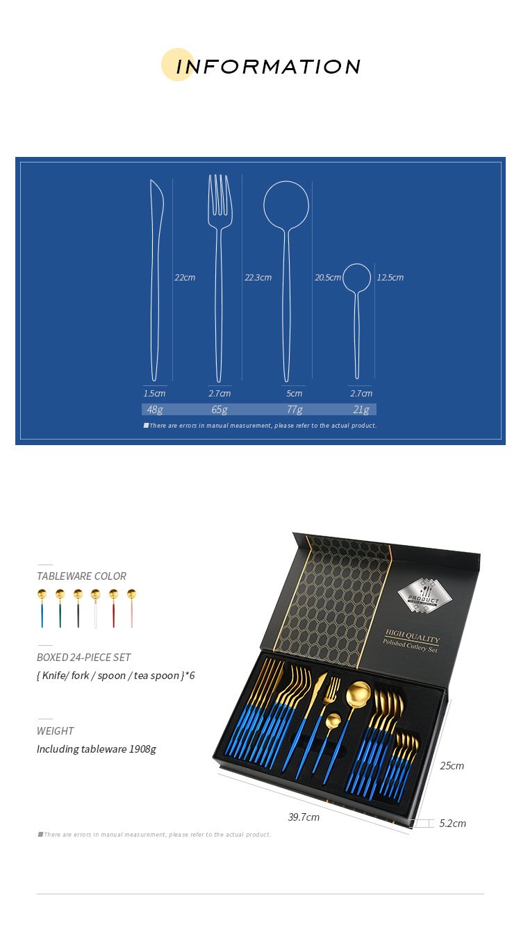 Blue/Golden(4406)-24 Pcs Premium Steel Cutlery Set