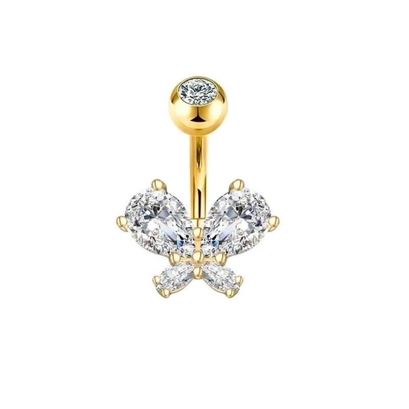 15 Pieces Minimalist Heart Shape Pineapple Butterfly Plating Inlay Stainless Steel Zircon Navel Stud
