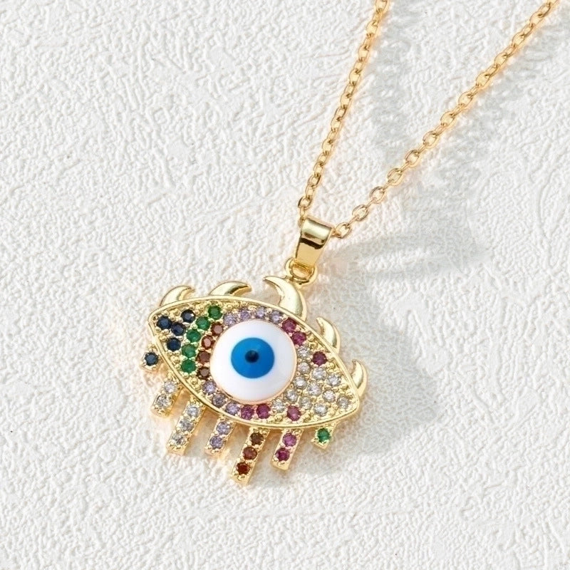Fashion Devil's Eye Copper Gold Plated Zircon Pendant Necklace In Bulk