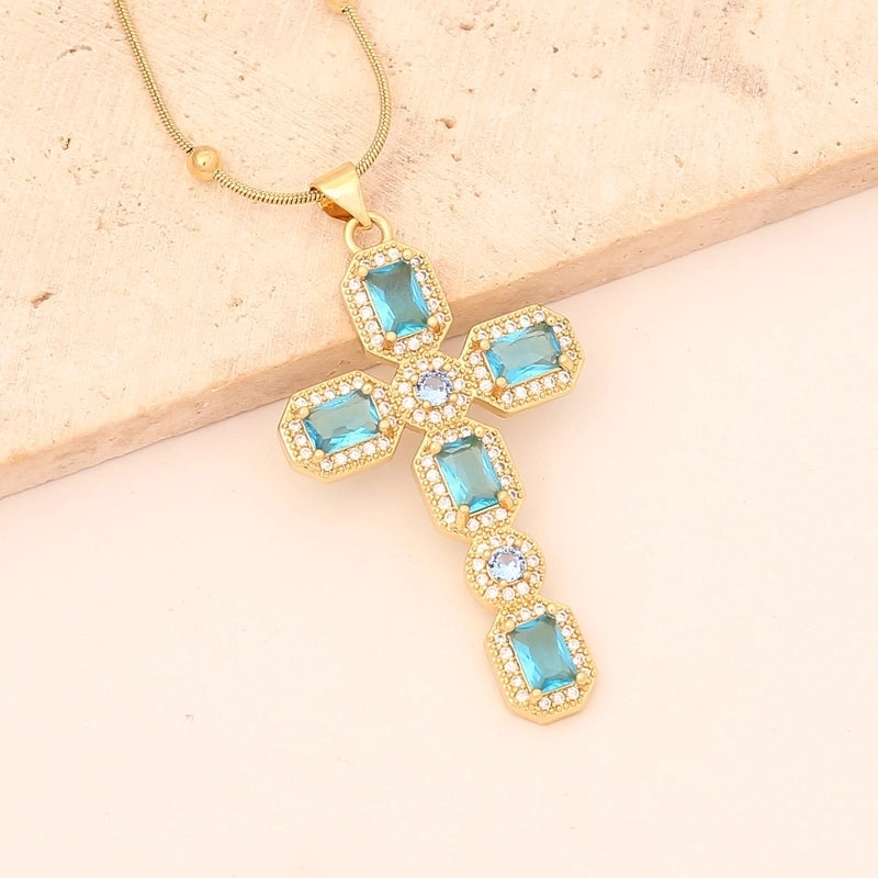 Hip-hop Cross Copper Inlaid Zircon Necklace